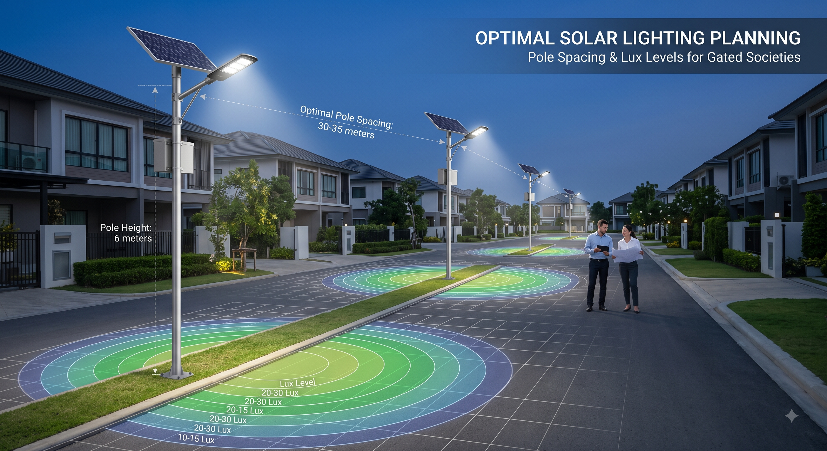 Planning Solar Lighting for Gated Societies: A Guide to Pole Spacing and Lux Levels